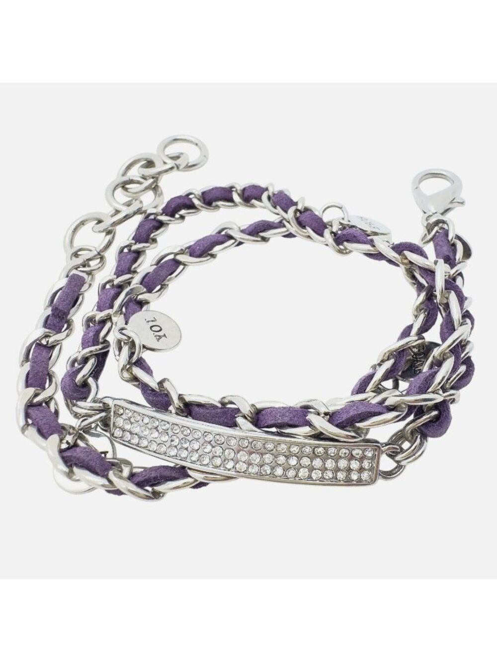 Premier Designs Wrap Bracelet Purple Suede Silver Crystals Faith Hope Love Joy